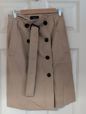 Talbots Taupe Button-Front Belted A-Line Skirt